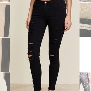 Frame Le Color Rip Skinny Jeans in Film Noir